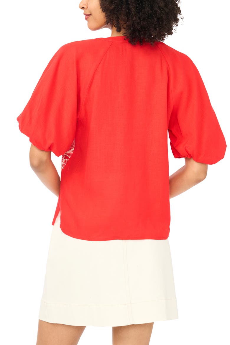 Puff Sleeve Floral Print Peasant Top, Alternate, color, LOBSTER RED