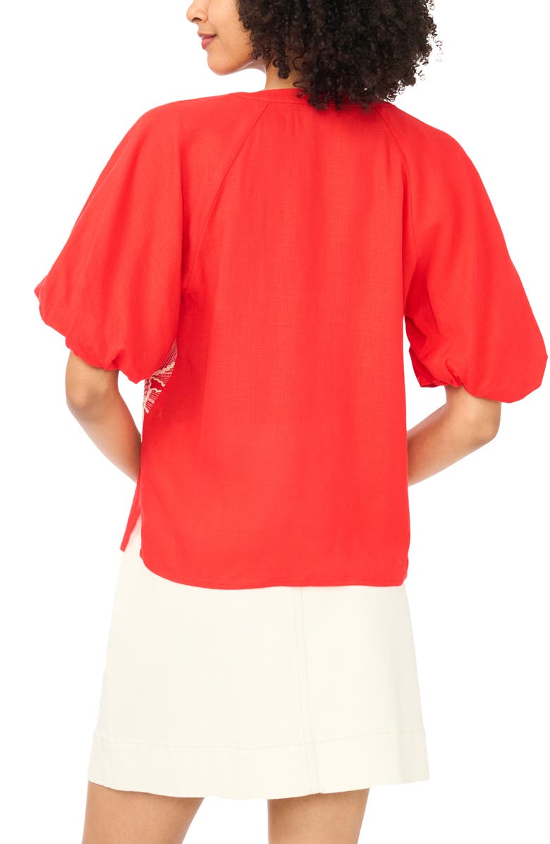 Vince Camuto Puff Sleeve Floral Print Peasant Top, Alternate, color, Lobster Red