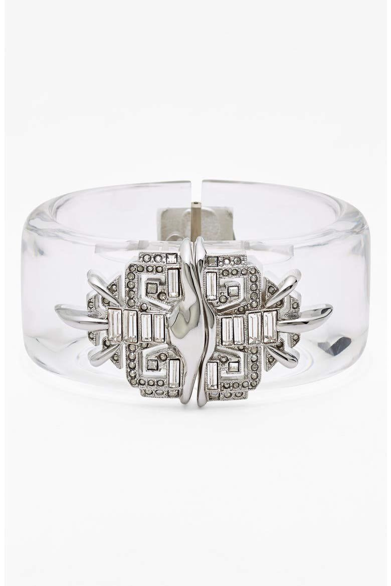 'Lucite® - Winter Deco' Hinged Bracelet, Main, color, CLEAR