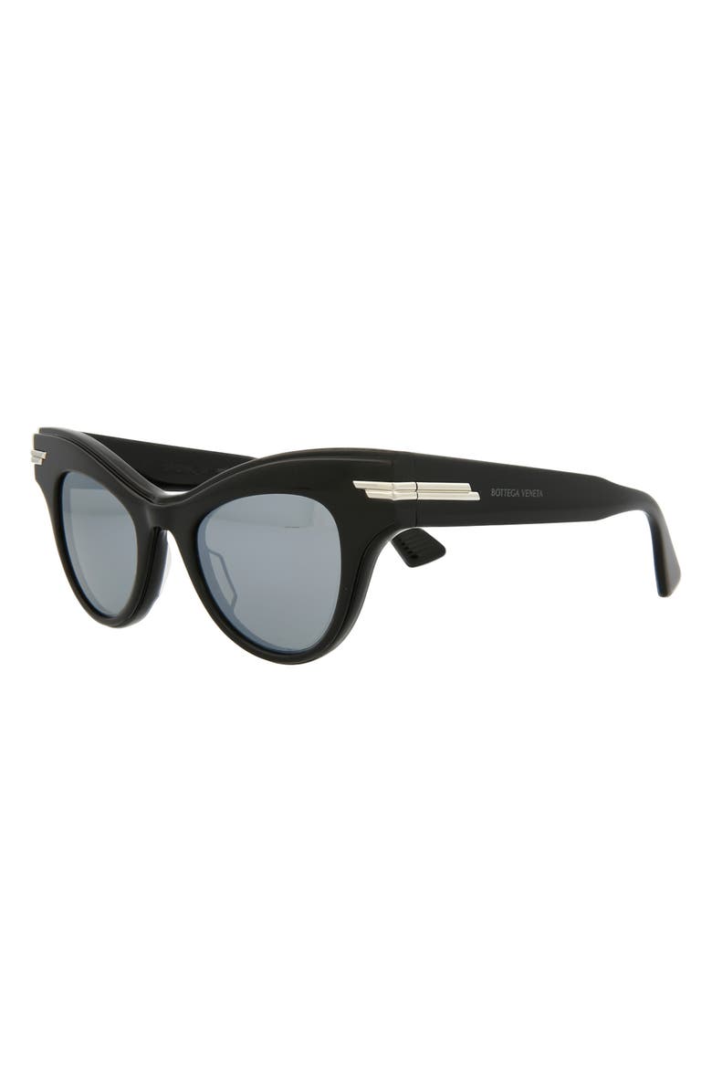Bottega Veneta 47mm Cat Eye Sunglasses, Alternate, color, Black Black Silver