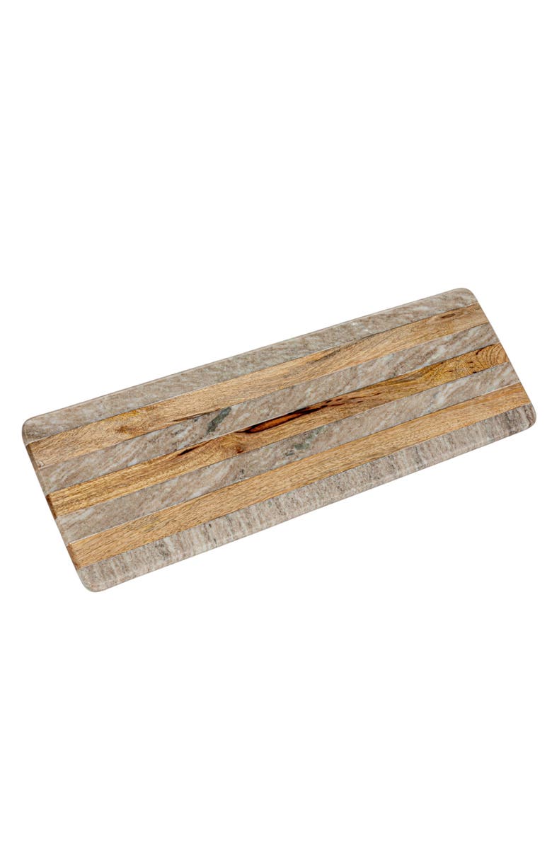 Storied Home Marble and Mango Wood Cheese Board with Stripes, Beige, Main, color, Cream