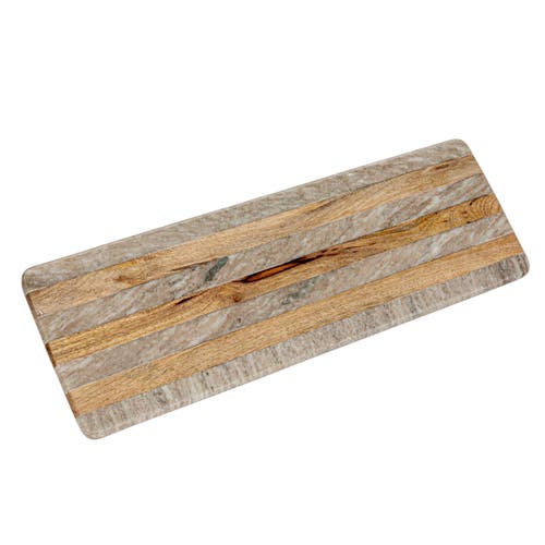Storied Home Marble And Mango Wood Cheese Board With Stripes, Beige In Brown
