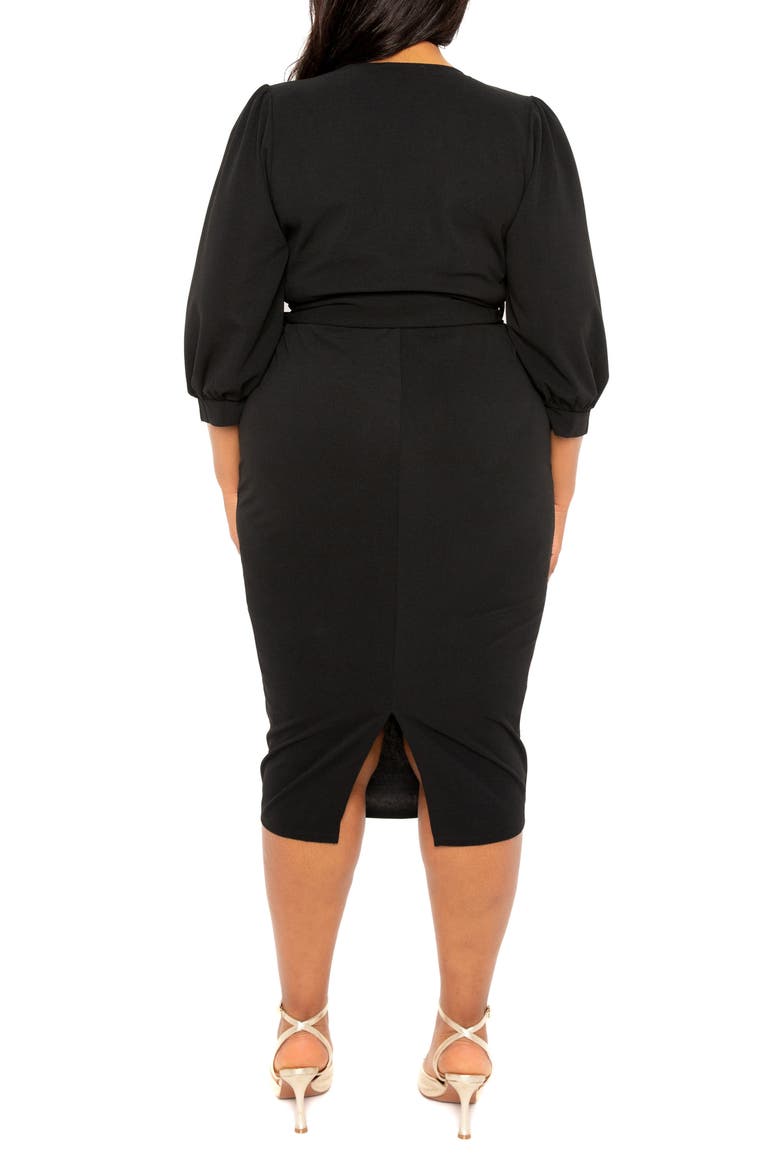 Faux Wrap Midi Dress, Alternate, color, BLACK