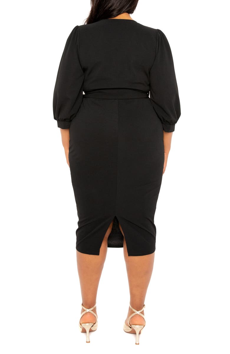 BUXOM COUTURE Faux Wrap Midi Dress, Alternate, color, Black