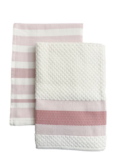 Anaya Bistro Stripes Kitchen Towels In Sangria Red