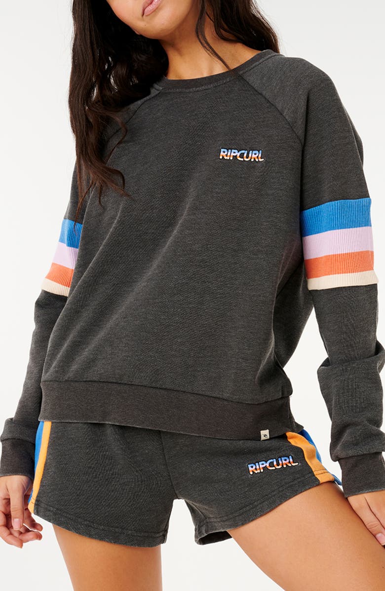 Rip Curl Las Dalias Cotton Blend Fleece Raglan Sweatshirt, Main, color, Washed Black