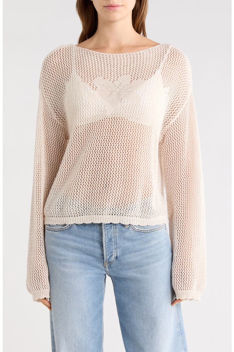 Juli Floral Boat Neck Openwork Top, Main, color, IVORY