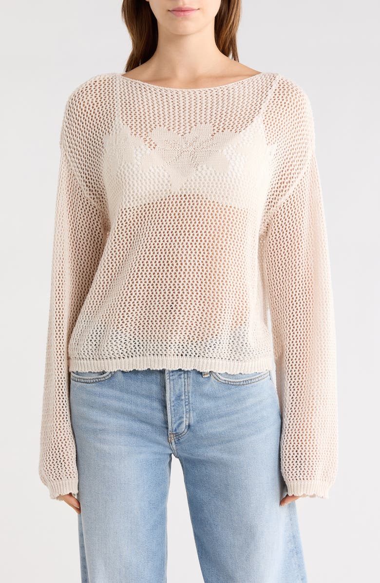 PacSun Juli Floral Boat Neck Openwork Top, Main, color, Ivory