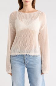 PacSun Juli Floral Boat Neck Openwork Top