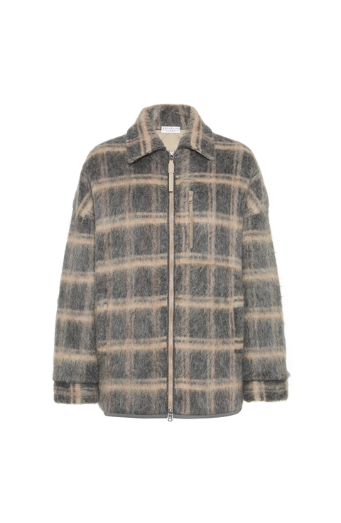 Jacquard check knit outerwear jacket
