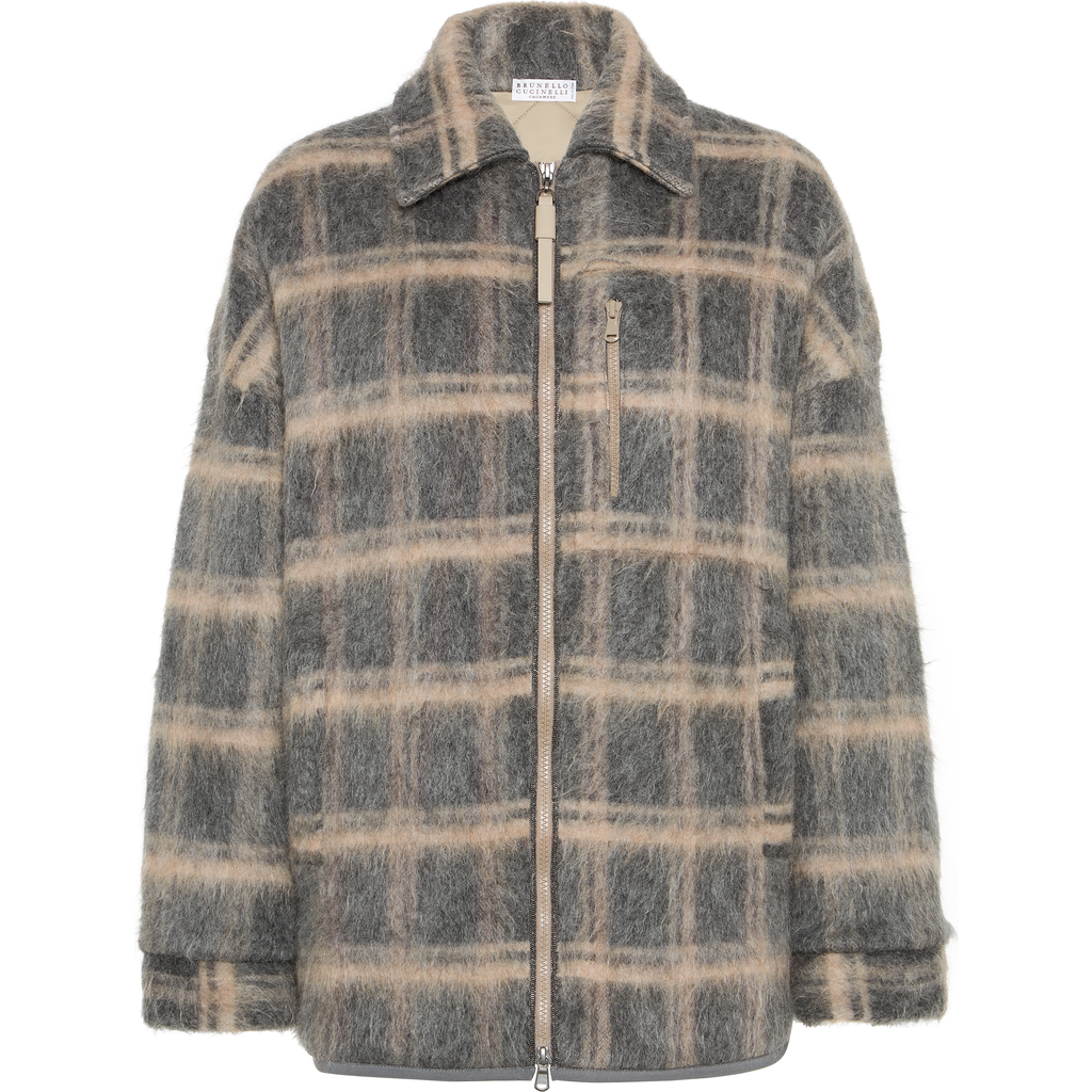Brunello Cucinelli Jacquard Check Knit Outerwear Jacket In Multi