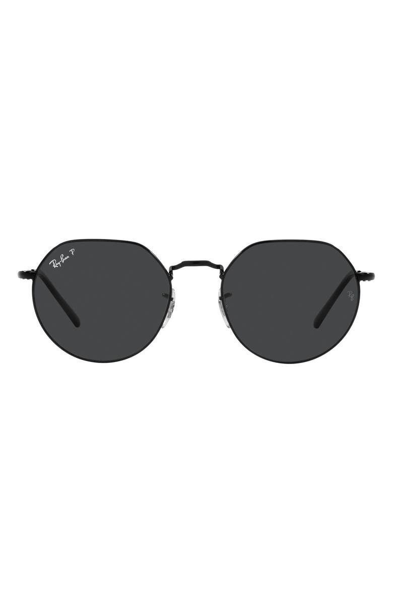Ray-Ban 51mm Polarized Round Sunglasses, Main, color, Black/ Polarized Black