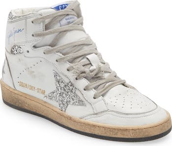 スニーカー Golden  Vintage-Inspired High-Top Sneakers With Star Bulk Star Sneakers: Distressed High Top Platform Sneakers