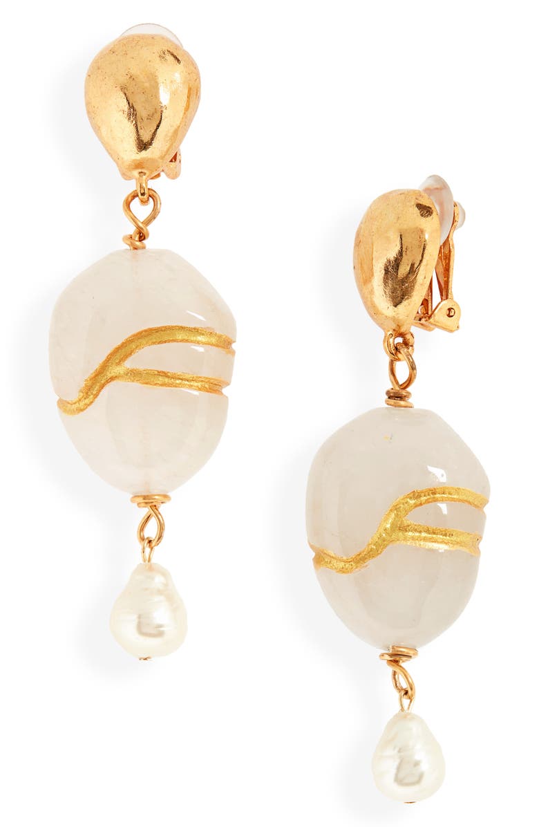 Oscar de la Renta Kintsugi Stone & Freshwater Pearl Drop Earrings, Main, color,
