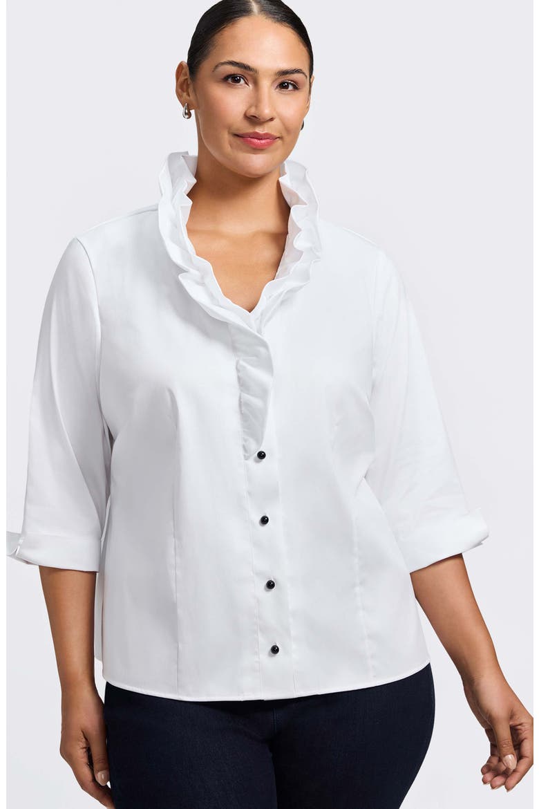 Edith Ruffle Button-Up Shirt, Alternate, color, WHITE