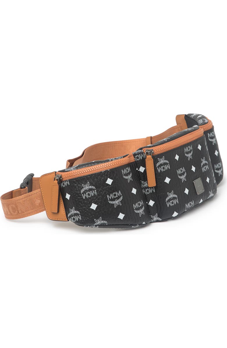 MCM Logo Print 3 Section Belt Bag, Alternate, color,