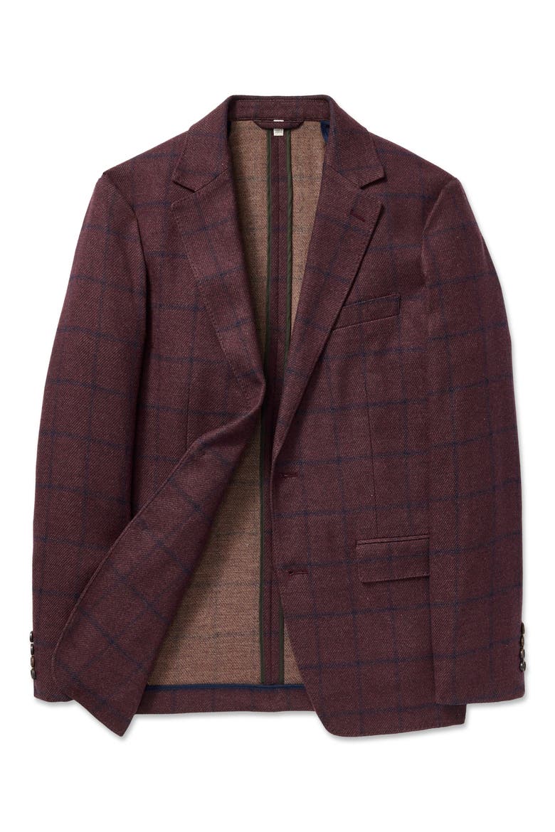 Unconstructed Italian Wool Windowpane Blazer, Alternate, color, BURGUNDY WINDOWPANE