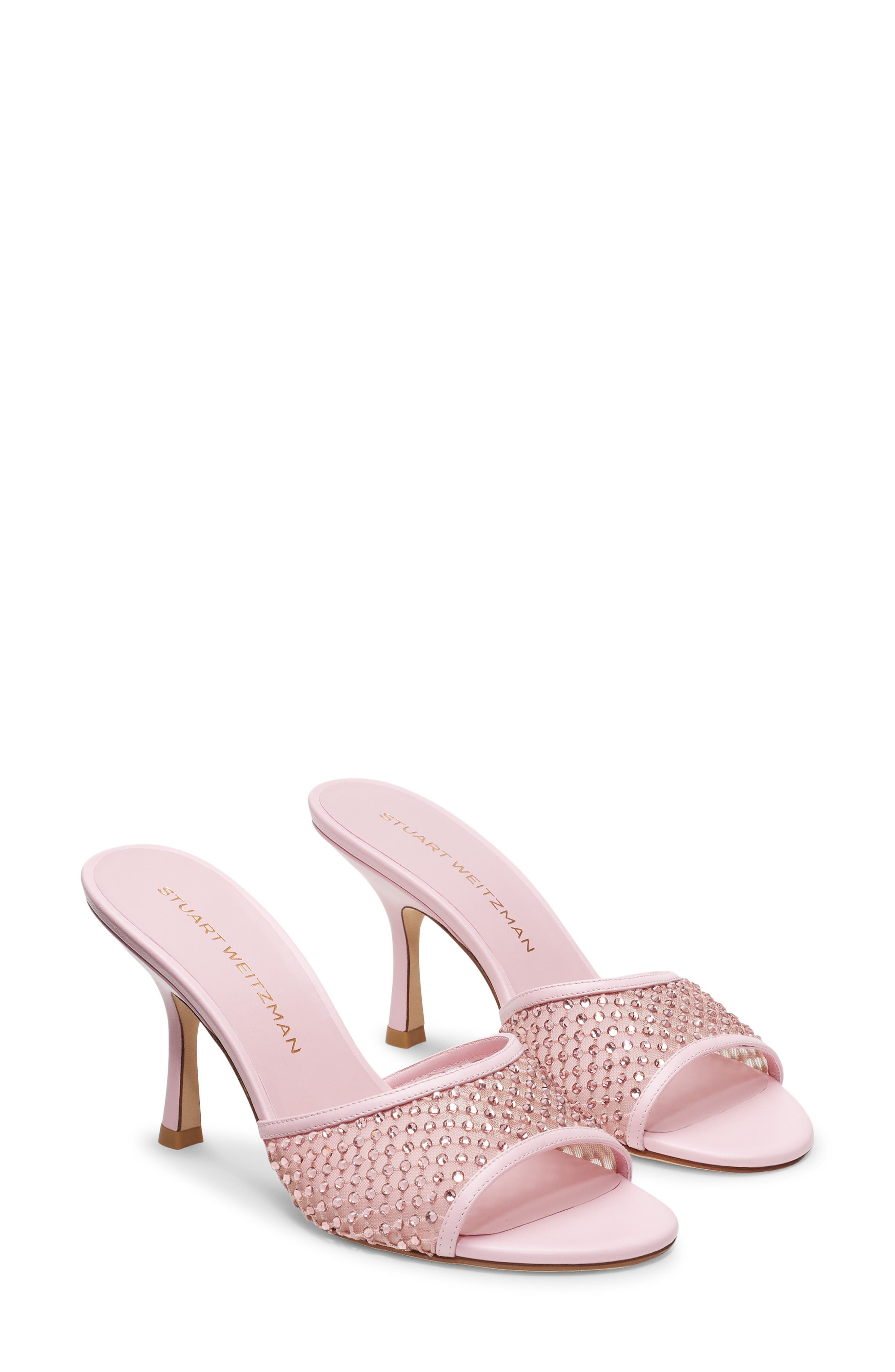 Stuart Weitzman Bareitall Shine Mesh Sandal, Alternate, color, Pink Marshmallow