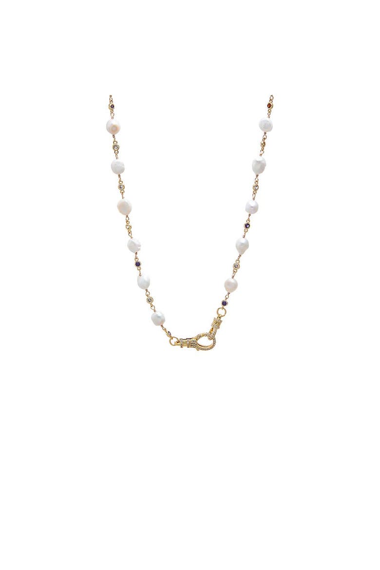 Natural Pearl Multicolor Bezel Lobster Clasp Chain Necklace, Main, color, Pearl White