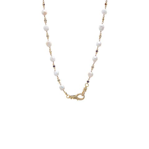 Natural Pearl Multicolor Bezel Lobster Clasp Chain Necklace