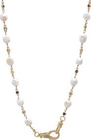 BY ADINA EDEN Natural Pearl Multicolor Bezel Lobster Clasp Chain Necklace
