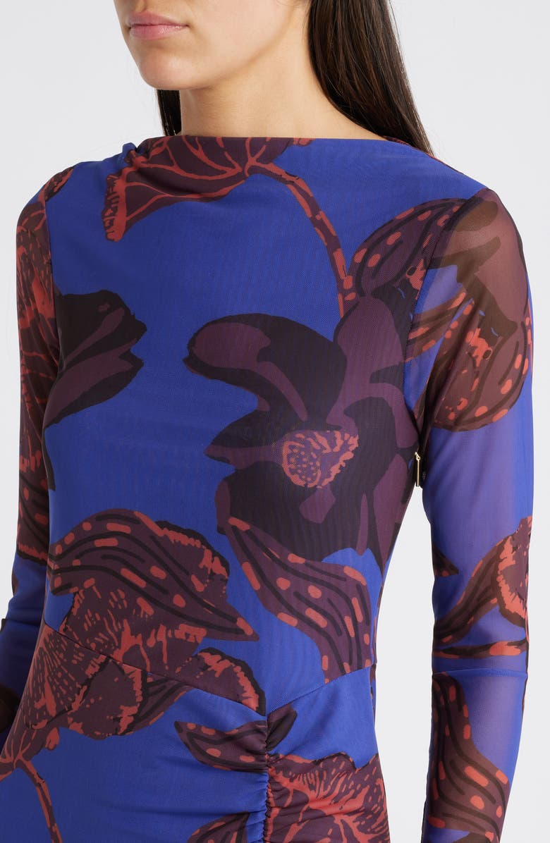 Cleobella Katya Floral Print Ruched Mesh Midi Dress, Alternate, color, 