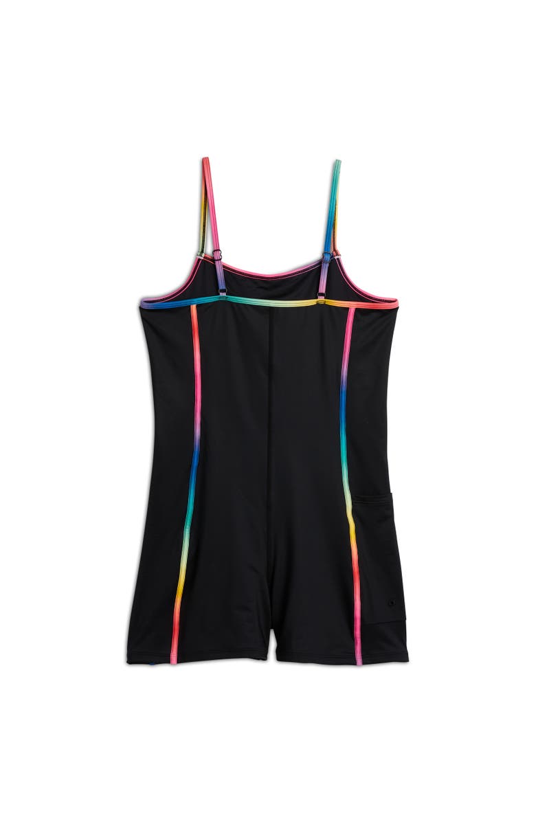 TomboyX 3.5-Inch Skinny Strap Swim Unisuit, Alternate, color, Black Rainbow Ombre