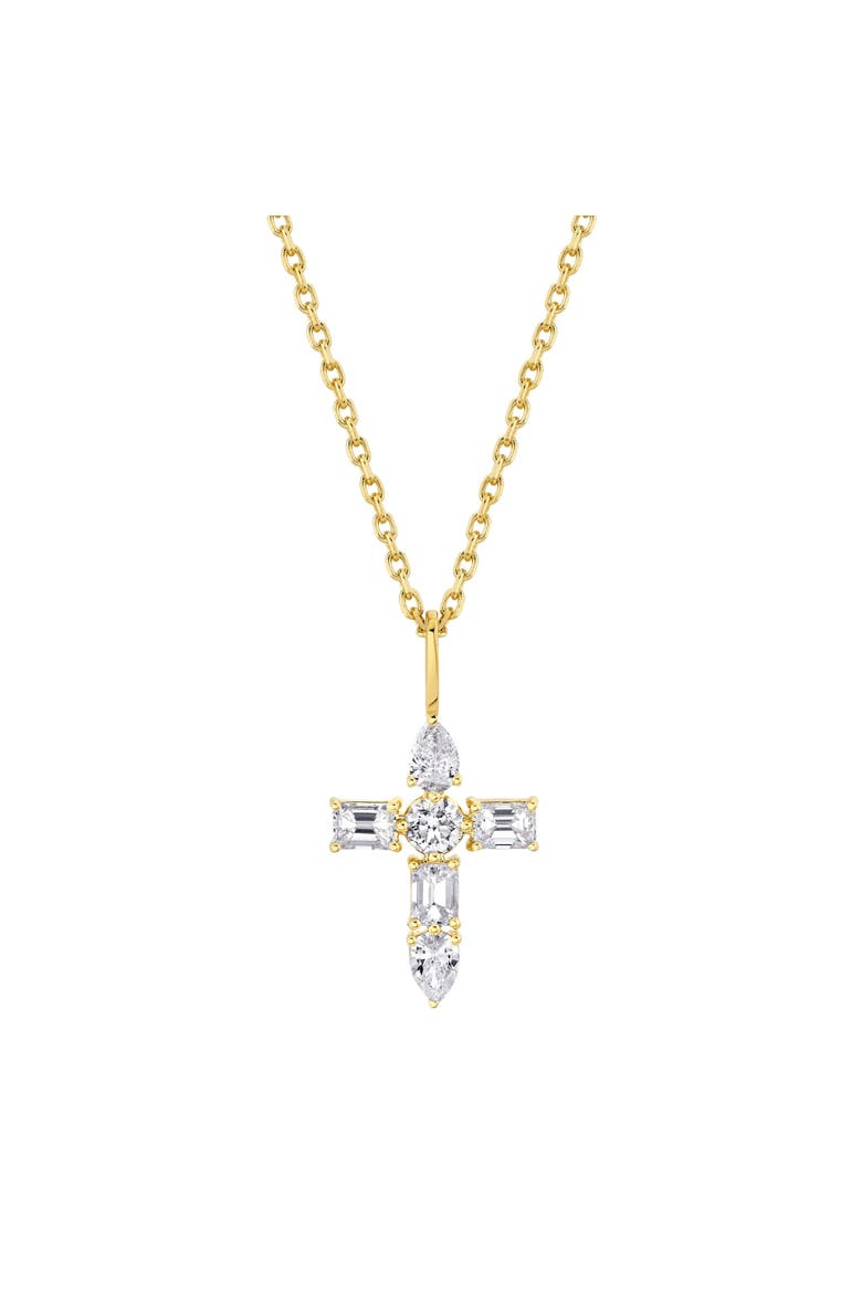 Montage Diamond Emerald Cross Pendant Necklace, Main, color, Yellow Gold