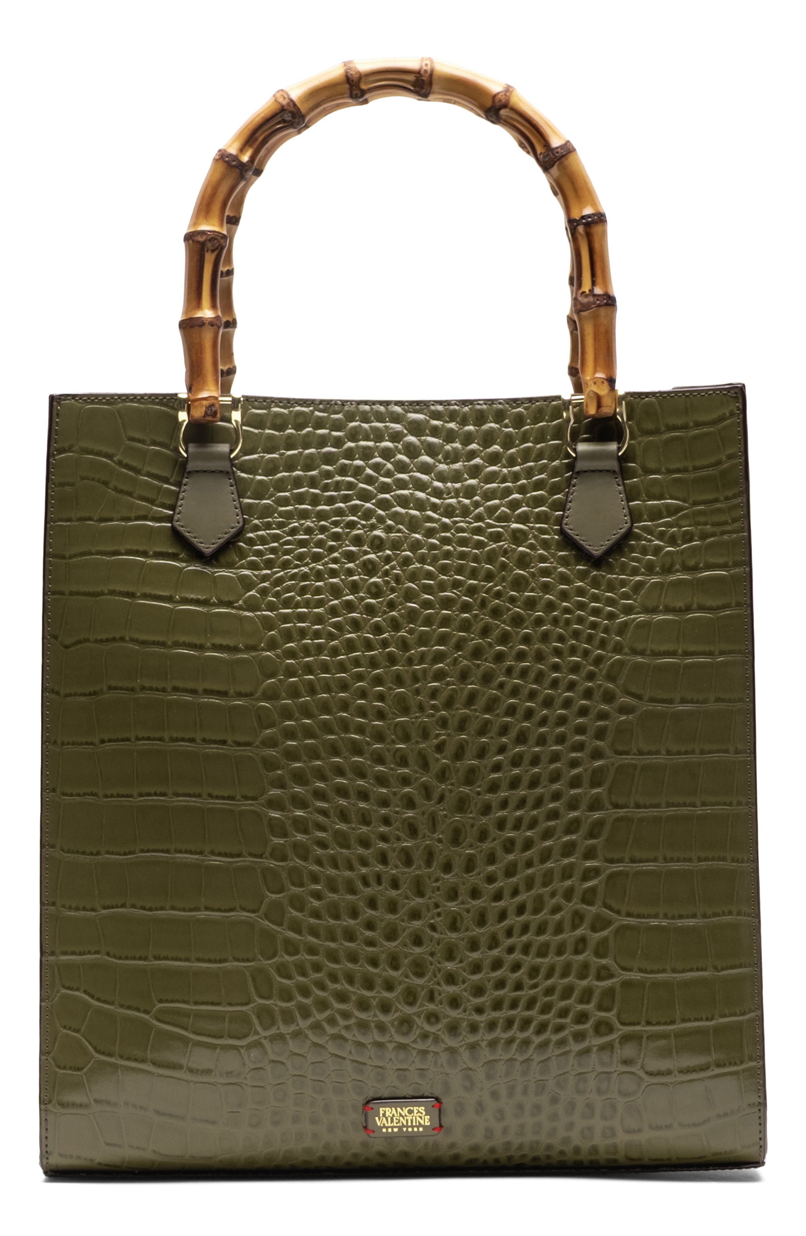 Nan Croc Embossed Leather Tote, Main, color, OLIVE