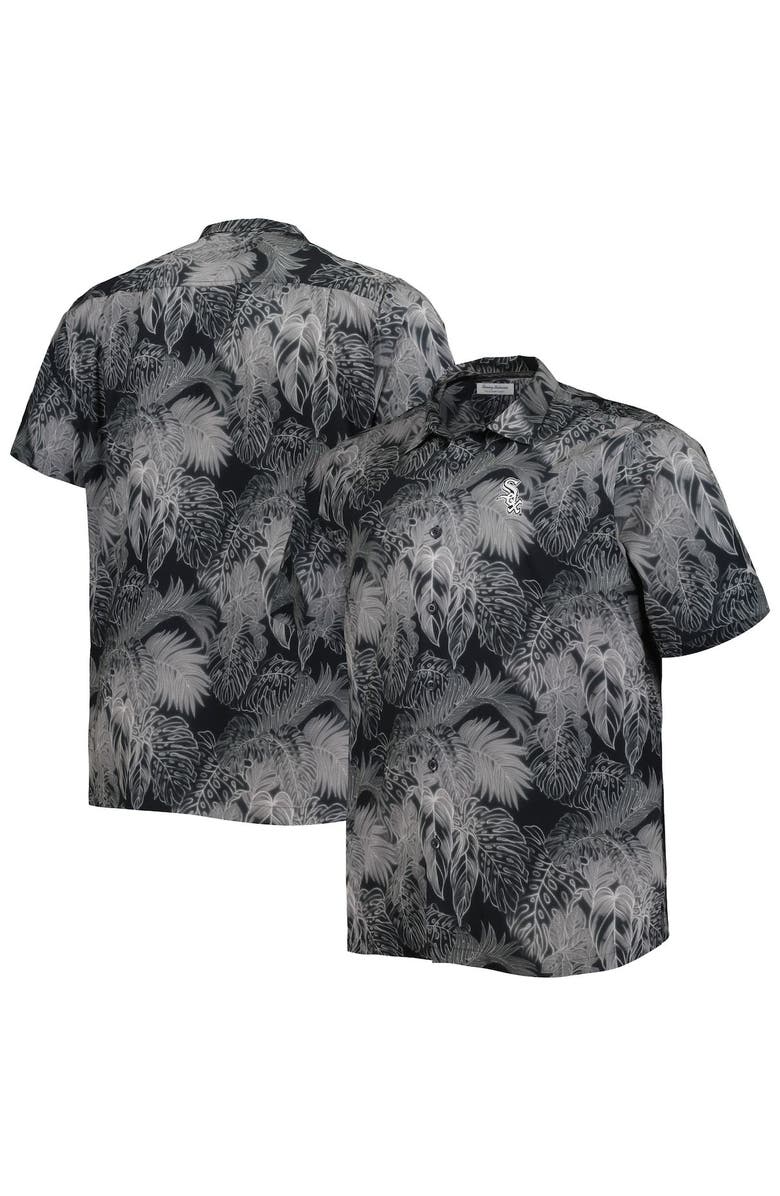 Tommy Bahama Men's Tommy Bahama Black Chicago White Sox Big & Tall Luminescent Fronds Camp IslandZone Button-Up Shirt, Main, color, 
