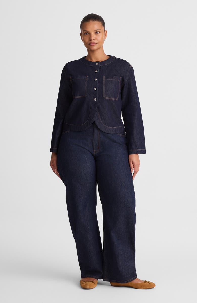 Madewell Collarless Denim Cutaway Jacket, Alternate, color, Rinse Wash