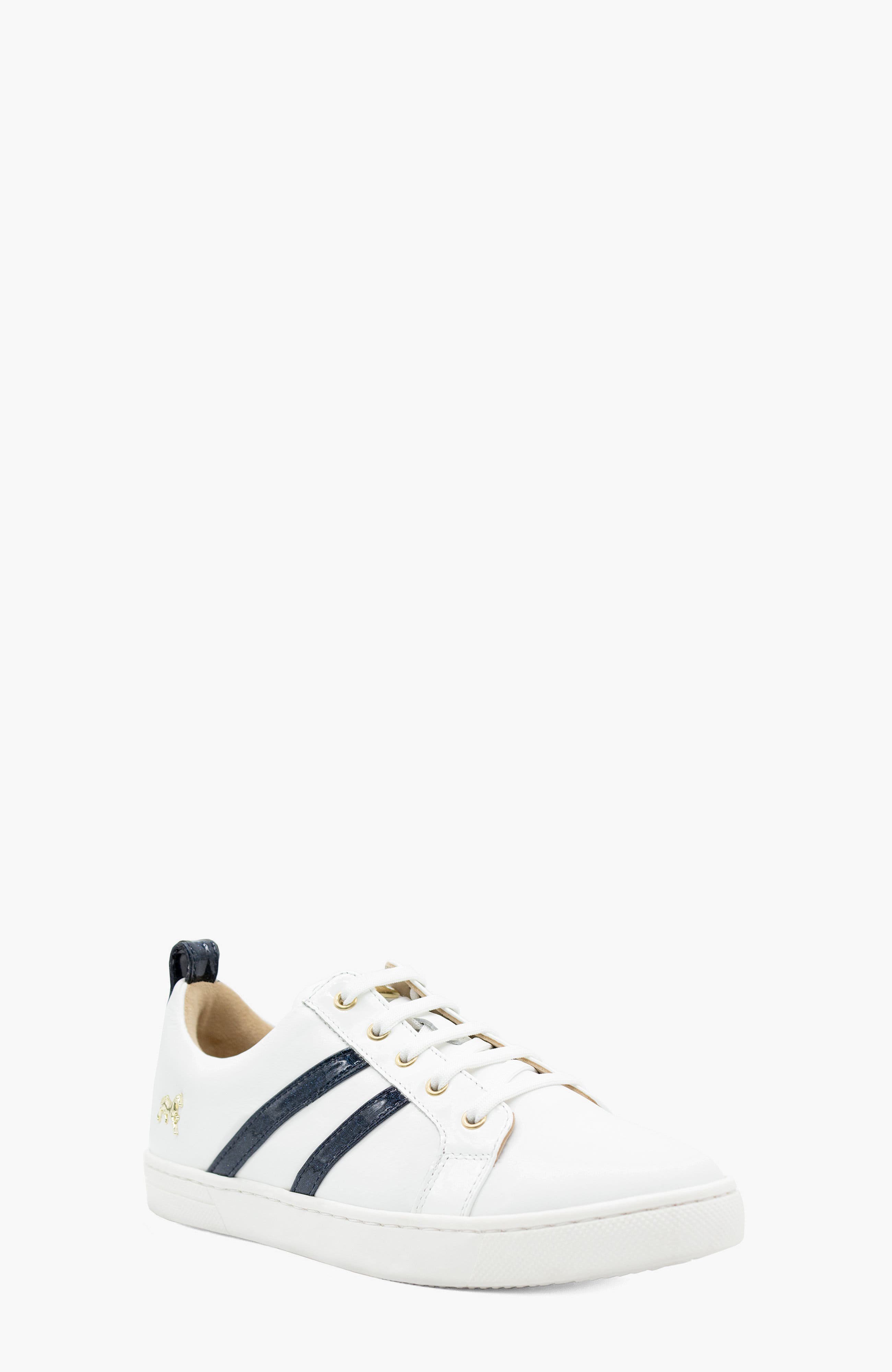 Gloss Leather Sneakers, Alternate, color, White / Navy
