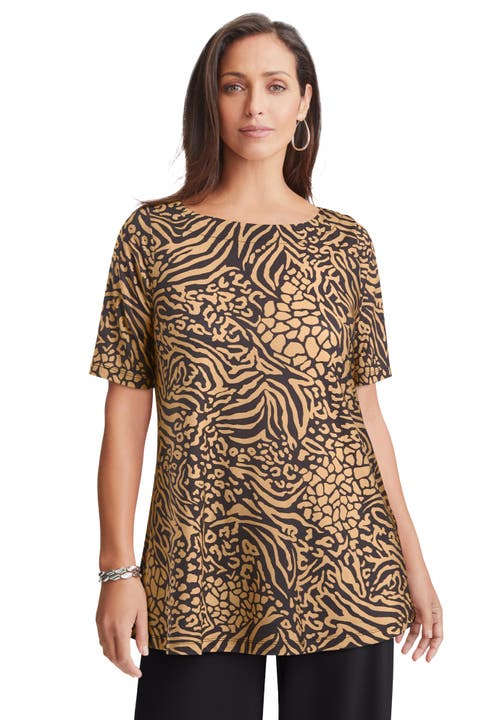 Jessica London Stretch Knit Boatneck Swing Tunic In Pattern