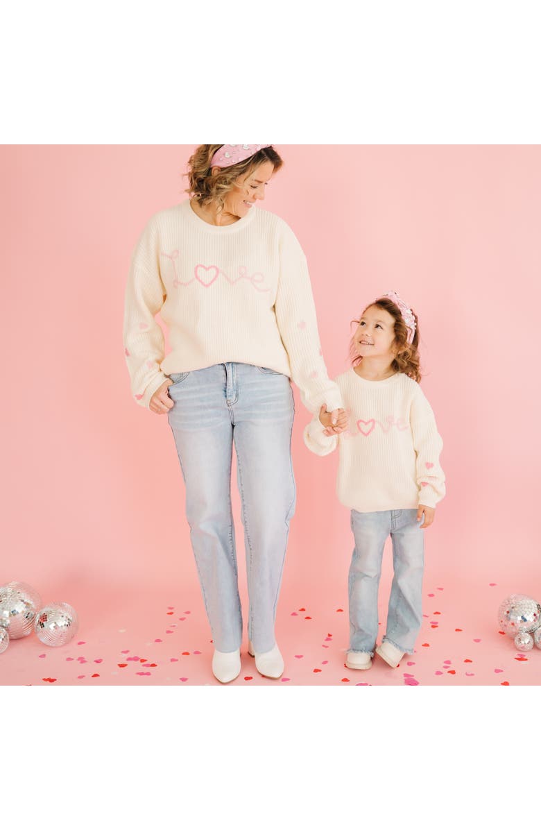 Sweet Wink Ditsy Love Valentine
s Day Knit Sweater, Alternate, color, Natural