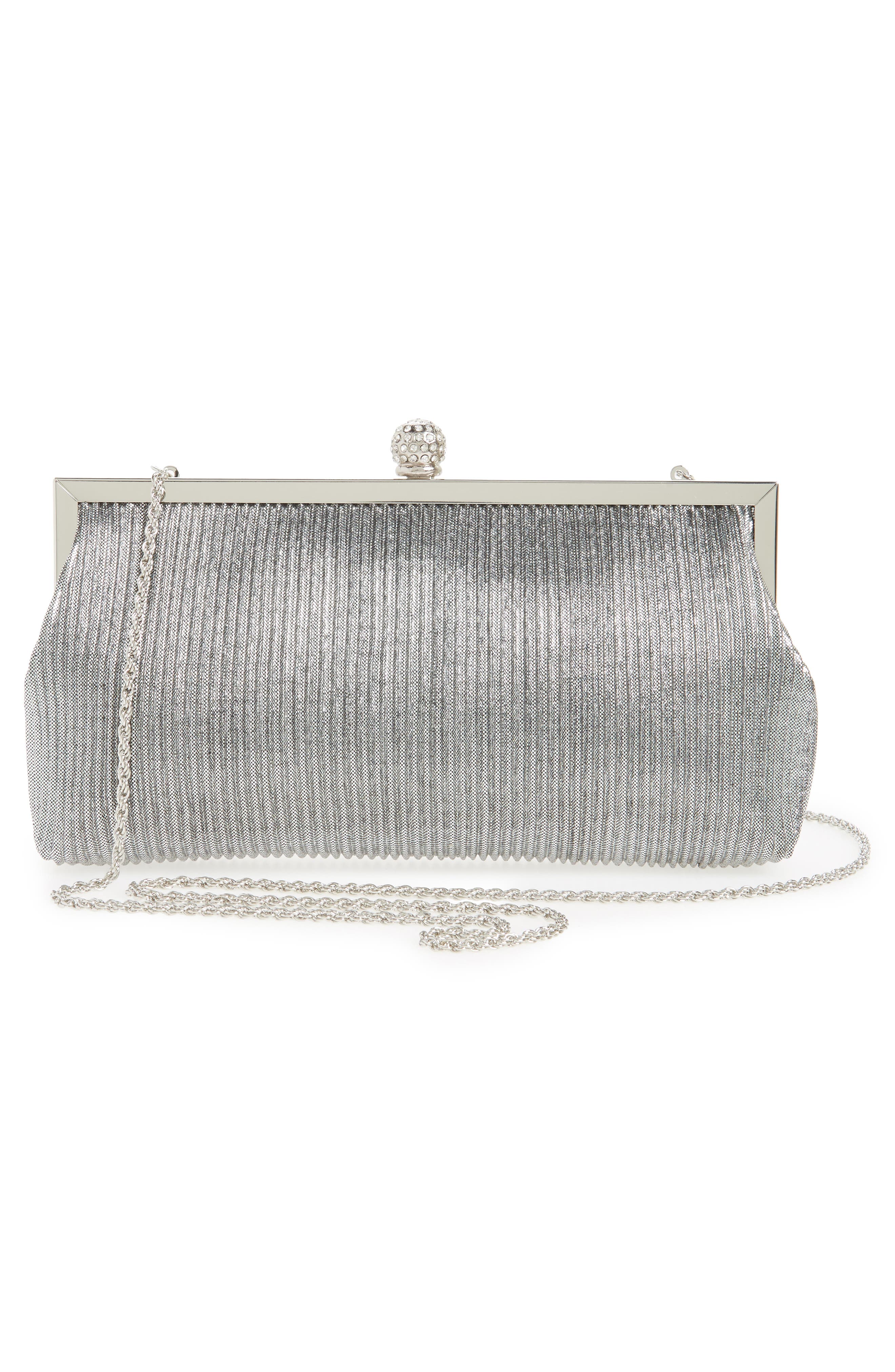 Nina Aneka Pleated Shine Clutch, Alternate, color, Steel