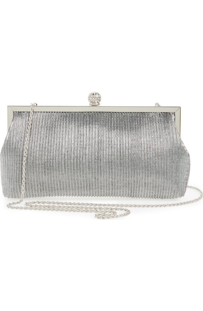 Nina Aneka Pleated Shine Clutch, Alternate, color, Steel