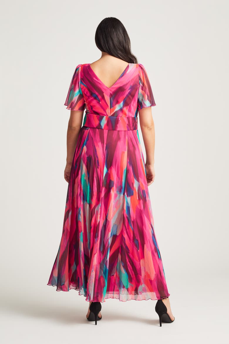 Isabelle Printed Angel Sleeve Dress, Alternate, color, Winter Pink