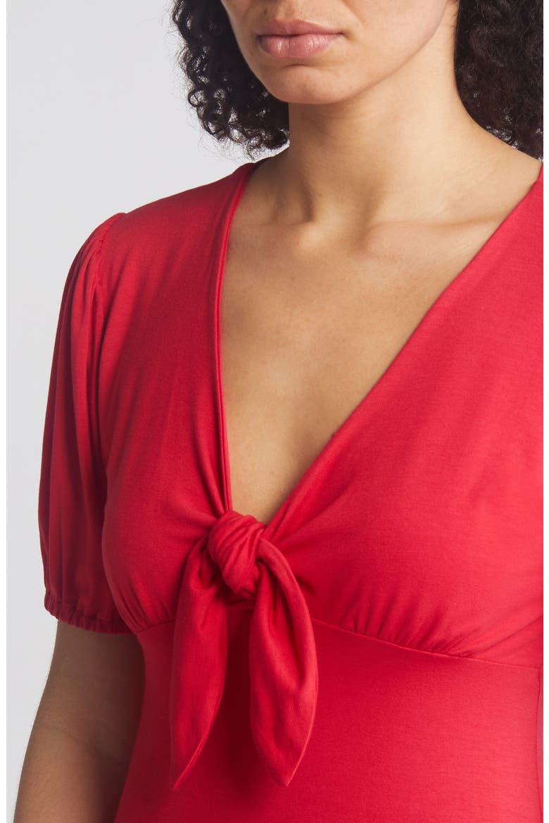 Short Sleeve Tie Front Midi Dress, Alternate, color, RED