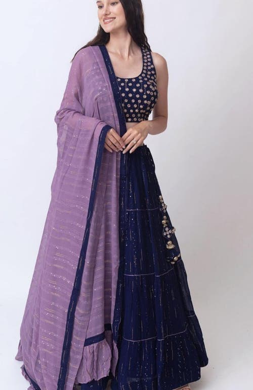 Raas Ria Sequins Tiered Lehenga Choli In Midnight Blue