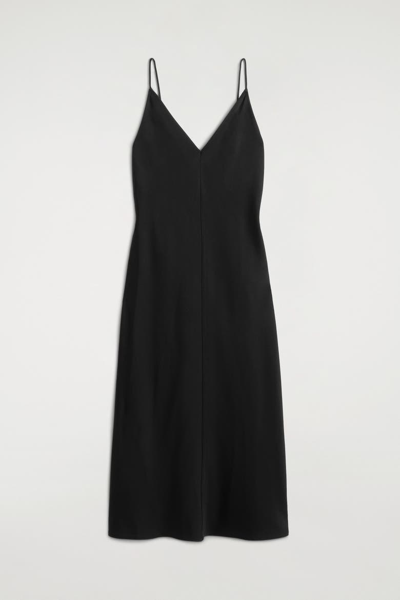 Crepe Midi Slip Dress, Alternate, color, BLACK