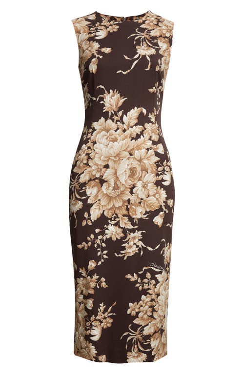 Dolce & Gabbana Rose Cretonne Charmeuse Sleeveless Midi Dress In Black