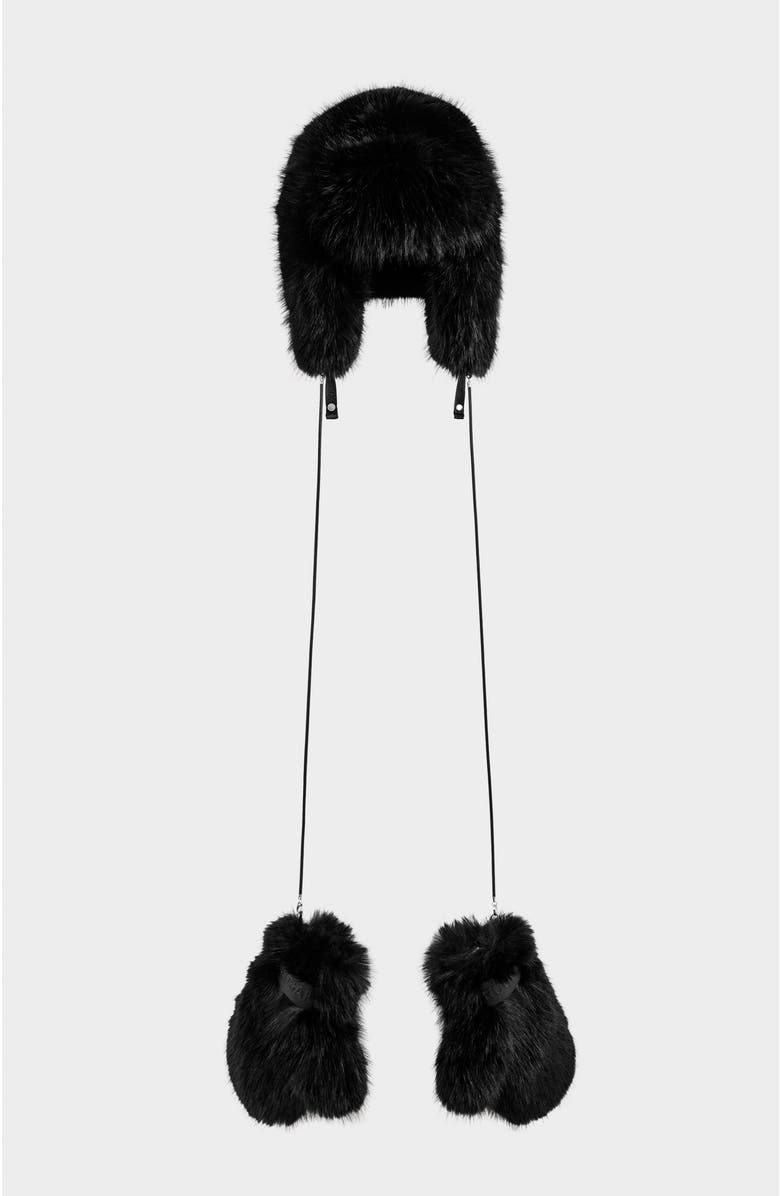 Rudsak Lira Faux Fur Aviator Hat & Mitten Set, Main, color, Black