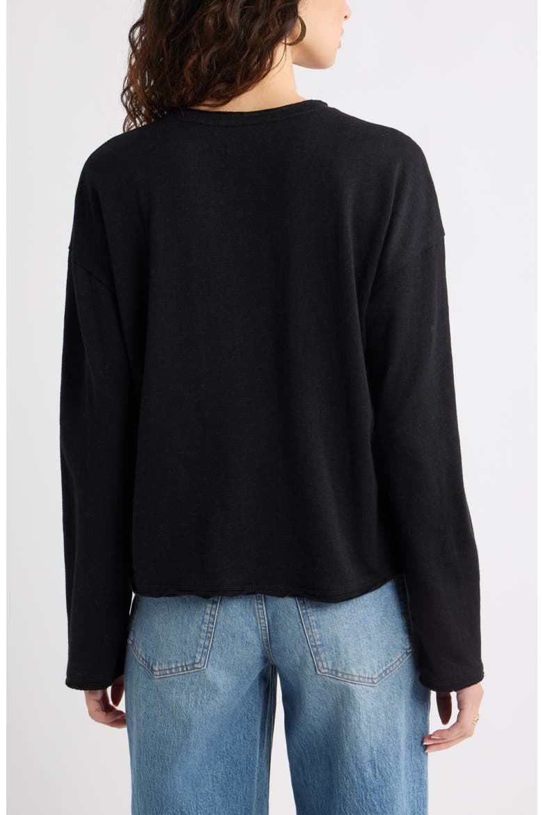 Roll Crewneck Boxy Long Sleeve Cotton Blend Top, Alternate, color, BLACK