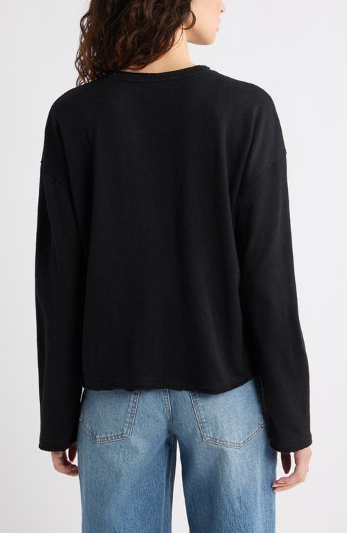 Treasure & Bond Roll Crewneck Boxy Long Sleeve Cotton Blend Top In Black