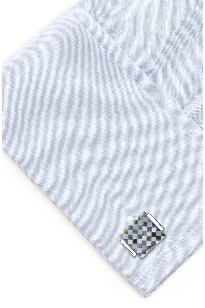 Mother-of-Pearl Checkered Cuff Links, Alternate, color, BLUE