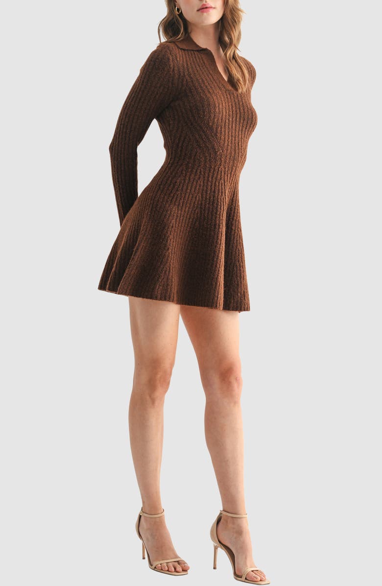 Lush Ribbed Long Sleeve Sweater Minidress, Alternate, color, Chocolate