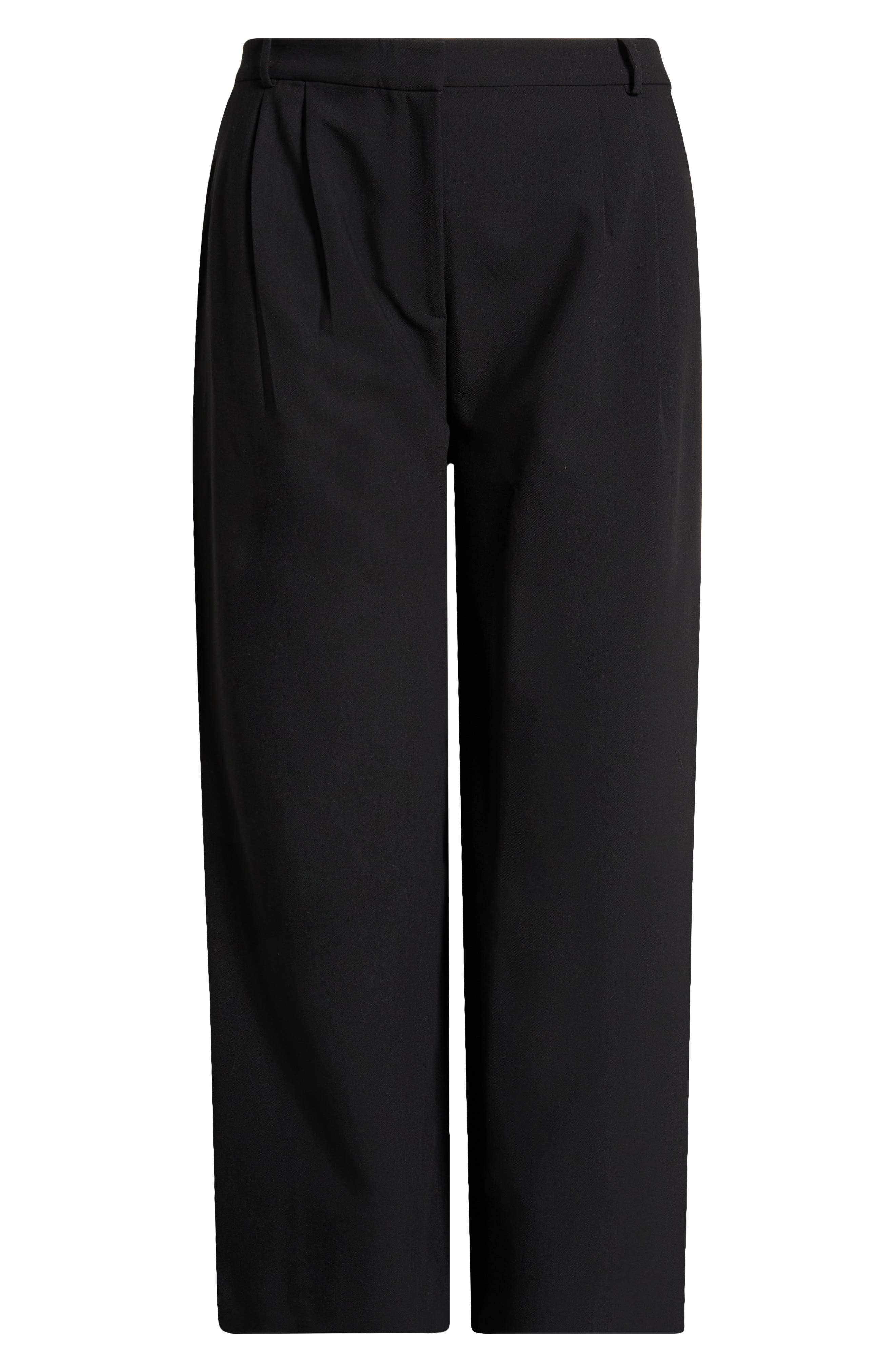 Open Edit Icon Wide Leg Pleated Trousers In Black