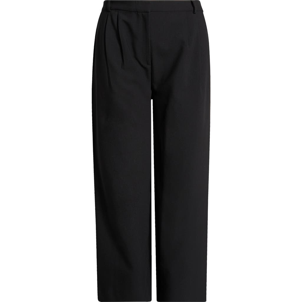 Open Edit Icon Wide Leg Pleated Trousers In Black