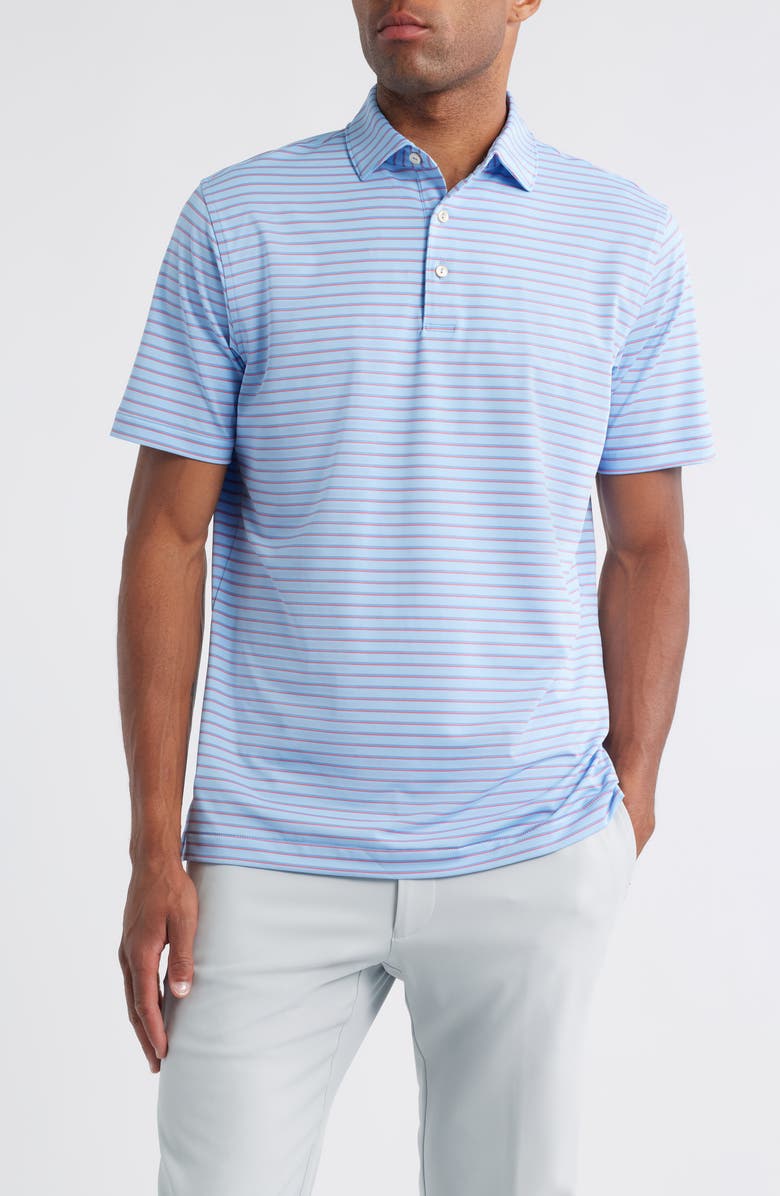 Peter Millar Dunnes Stripe Performance Jersey Polo, Main, color, Cottage Blue