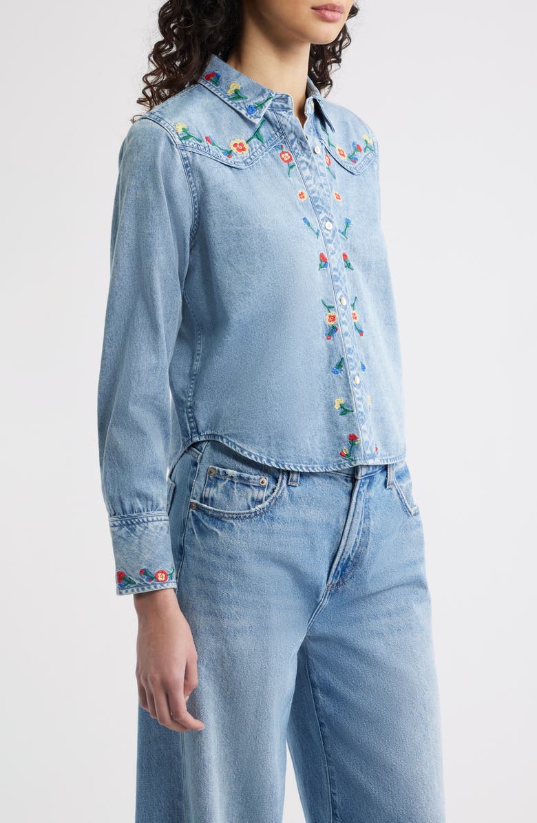 Rails Bari Embroidered Western Chambray Button-Up Shirt, Alternate, color, Faded Indigo Floral Embroidery